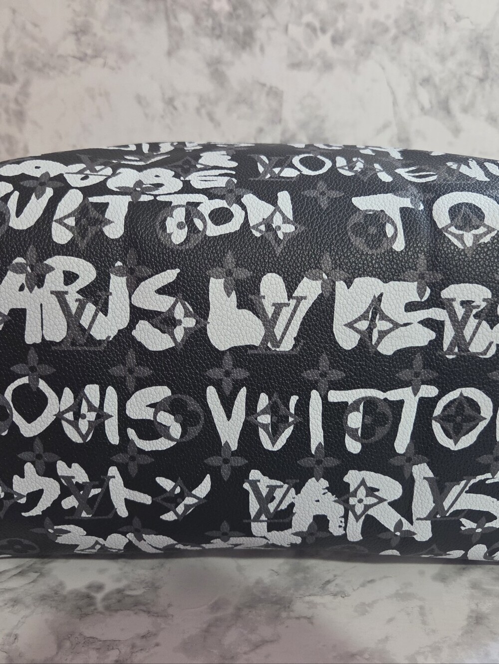 Black And White Monogram Satchel Handbag. - Picture 4 of 7